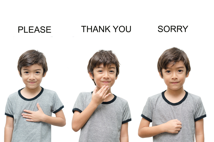 Please, thank you, sorry kid hand sign language